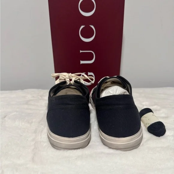 Gucci Black Canvas Sneakers with Red and Green Accents